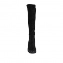 Botas a la rodilla para mujer en gamuza y tejido elastico negro con media cremallera y cremallera trasera tacon 4 - Tallas disponibles:  32, 33, 34, 43, 44, 45