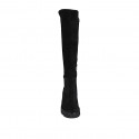 Woman's knee-high boot in black suede and elastic fabric with half zipper and backside zipper heel 4 - Available sizes:  32, 33, 34, 43, 44, 45