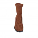 Woman's ankle boot in tan brown suede and elastic material heel 5 - Available sizes:  32, 33, 43, 45