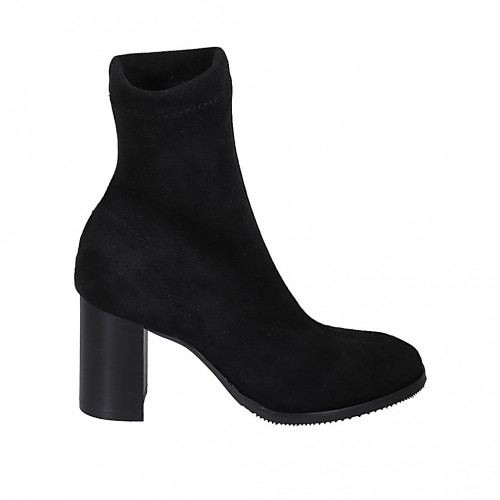 Woman's ankle boot in black elastic material and suede heel 7 - Available sizes:  33, 43
