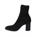 Woman's ankle boot in black elastic material and suede heel 7 - Available sizes:  33, 43, 44
