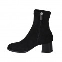 Woman's ankle boot with zipper in black elastic material and suede heel 5 - Available sizes:  32, 33, 45