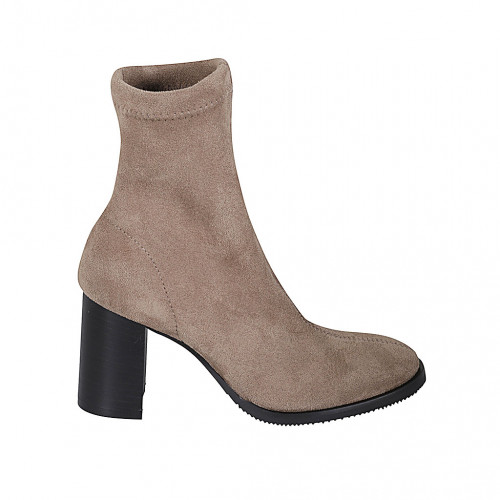 Woman's ankle boot in beige elastic material and suede heel 7 - Available sizes:  33, 43, 44, 46