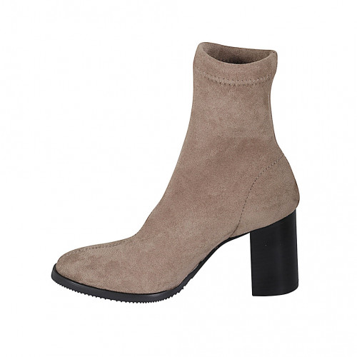 Damenstiefelette aus beigem elastischem Material und Wildleder Absatz 7