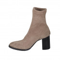 Woman's ankle boot in beige elastic material and suede heel 7 - Available sizes:  33, 43, 44, 46