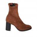 Woman's ankle boot with zipper in cognac brown elastic material and suede heel 7 - Available sizes:  43