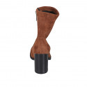 Woman's ankle boot with zipper in cognac brown elastic material and suede heel 7 - Available sizes:  43