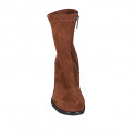 Woman's ankle boot with zipper in tan brown elastic material and suede heel 7 - Available sizes:  33, 42, 43, 44, 45, 46
