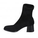 Woman's ankle boot in black elastic material and suede heel 5 - Available sizes:  33, 34