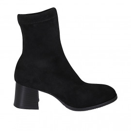 Botines para mujer en gamuza y material elástico negro tacon 5 - Tallas disponibles:  