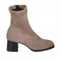 Woman's ankle boot with zipper in beige elastic material and suede heel 5 - Available sizes:  33, 43, 44