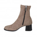 Woman's ankle boot with zipper in beige elastic material and suede heel 5 - Available sizes:  33, 43, 44