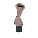 Woman's ankle boot with zipper in beige elastic material and suede heel 5 - Available sizes:  43, 44