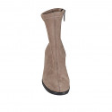 Woman's ankle boot with zipper in beige elastic material and suede heel 5 - Available sizes:  33, 43, 44