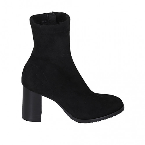 Woman's ankle boot with zipper in black elastic material and suede heel 7 - Available sizes:  43, 44