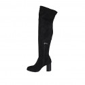 Bottes au dessus de genou pour femmes en daim et matériau elastique noir avec demi fermeture éclair talon 7 - Pointures disponibles:  33, 34, 42, 43