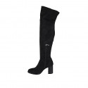 Woman's over-the-knee boot in black elastic material and suede with half zipper heel 7 - Available sizes:  33, 34, 42, 43, 44, 45