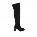 Bottes au dessus de genou pour femmes en daim et matériau elastique noir avec demi fermeture éclair talon 7 - Pointures disponibles:  33, 34, 42, 43, 44, 45