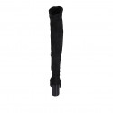 Botas sobre la rodilla para mujer en gamuza y material elastico negro con media cremallera tacon 7 - Tallas disponibles:  33, 34, 42, 43, 44, 45