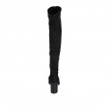 Bottes au dessus de genou pour femmes en daim et matériau elastique noir avec demi fermeture éclair talon 7 - Pointures disponibles:  33, 34, 42, 43