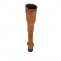 Woman's over-the-knee boot in cognac brown suede and elastic material with half zipper heel 3 - Available sizes:  42, 43