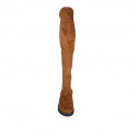 Woman's over-the-knee boot in cognac brown suede and elastic material with half zipper heel 3 - Available sizes:  42, 43