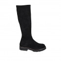 Woman's knee-high boot in black suede and elastic material with zipper heel 3 - Available sizes:  32, 45
