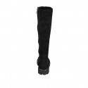 Botas a la rodilla para mujer en gamuza y material elastico negro con cremallera tacon 3 - Tallas disponibles:  32, 45