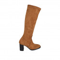 Woman's boot with half zipper in tan brown suede and elastic material heel 7 - Available sizes:  32, 34, 42, 43, 44, 45