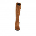 Woman's boot with half zipper in cognac brown suede and elastic material heel 7 - Available sizes:  34, 42, 43, 44