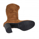 Woman's boot with half zipper in cognac brown suede and elastic material heel 7 - Available sizes:  34, 42, 43, 44