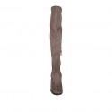 Bottes au dessus de genou pour femmes en daim et matériau elastique taupe avec demi fermeture éclair talon 7 - Pointures disponibles:  33, 42, 43