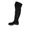 Botas a la rodilla para mujer en gamuza y material elastico negro con media cremallera tacon 3 - Tallas disponibles:  33, 43
