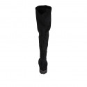 Woman's over-the-knee boot in black suede and elastic material with half zipper heel 3 - Available sizes:  33, 43