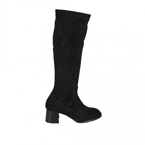 Woman's boot with half zipper in black suede and elastic material heel 5 - Available sizes:  33, 34, 43, 44