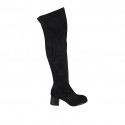 Woman's over-the-knee boot in black elastic material and suede with half zipper heel 5 - Available sizes:  33, 42, 43