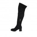 Botas sobre la rodilla para mujer en gamuza y material elastico negro con media cremallera tacon 5 - Tallas disponibles:  33, 42, 43