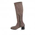 Woman's boot with half zipper in taupe suede and elastic material heel 5 - Available sizes:  32, 33, 42, 44