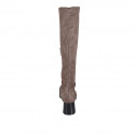 Woman's boot with half zipper in taupe suede and elastic material heel 5 - Available sizes:  33, 42