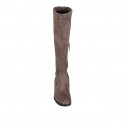 Woman's boot with half zipper in taupe suede and elastic material heel 5 - Available sizes:  32, 33, 42, 44