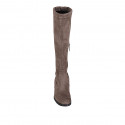 Woman's boot with half zipper in taupe suede and elastic material heel 5 - Available sizes:  33, 42