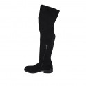 Woman's over-the-knee boot in black suede and elastic material with half zipper with heel 3 - Available sizes:  43, 45