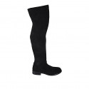 Botas a la rodilla para mujer en gamuza y material elastico negro con media cremallera con tacon 3 - Tallas disponibles:  43, 45