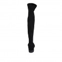 Botas a la rodilla para mujer en gamuza y material elastico negro con media cremallera con tacon 3 - Tallas disponibles:  43, 45