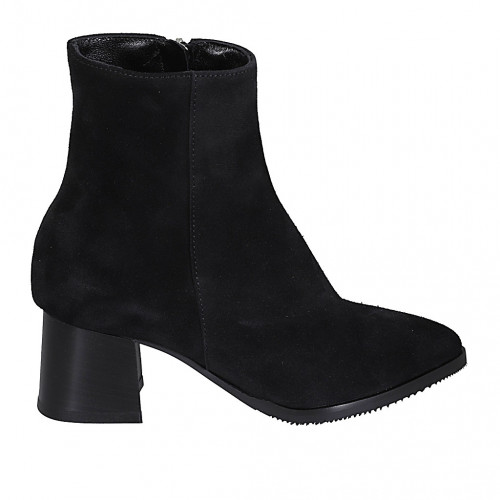 Woman's pointy ankle boot with zipper in black suede heel 5 - Available sizes:  34, 42, 44, 45, 46