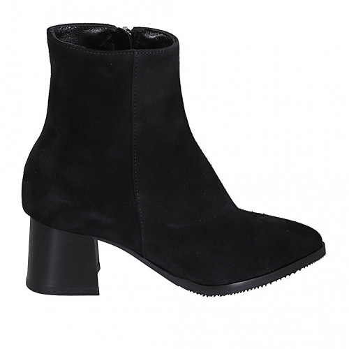 Woman's pointy ankle boot with zipper in black suede heel 5 - Available sizes:  32, 33, 34, 42, 43, 44, 45, 46