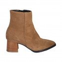 Woman's pointy ankle boot with zipper in tan brown suede heel 5 - Available sizes:  32, 33, 34, 42, 43, 44, 45, 46