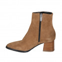 Woman's pointy ankle boot with zipper in tan brown suede heel 5 - Available sizes:  32, 33, 34, 42, 43, 44, 45, 46