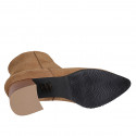 Woman's pointy ankle boot with zipper in tan brown suede heel 5 - Available sizes:  32, 33, 34, 42, 43, 44, 45, 46