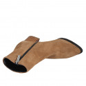 Woman's pointy ankle boot with zipper in tan brown suede heel 5 - Available sizes:  32, 33, 34, 42, 43, 44, 45, 46